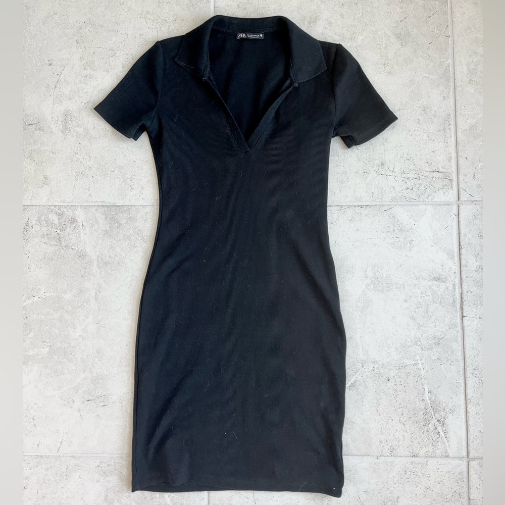 Zara Black Short-Sleeve Collared Dress